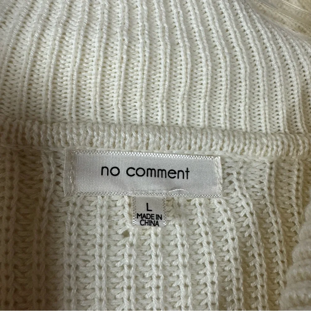 No Comment Sweater Pullover Sweatshirt Knit Top Ivory White Solid Henley Buttons - Picture 8 of 8